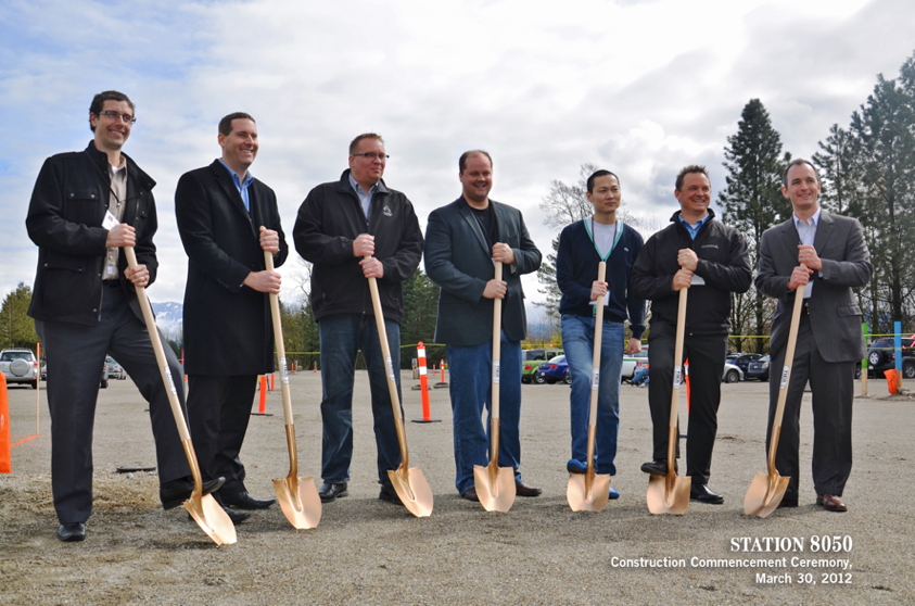 Station 8050, Construction Commencement Ceremony, March 30, 2012, ground breaking, Ryan McLean, BDC, James Donaldson, CEPCO, Chilliwack, Chuck Stam, Nathan Stone, Odessa, Heath Stone, HHG Canada, Yan Wang, Ryan McRae, Hilton Worldwide